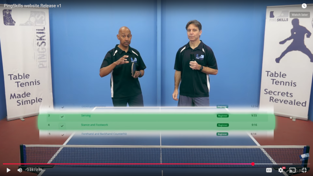 Using PingSkills to run courses in Table Tennis